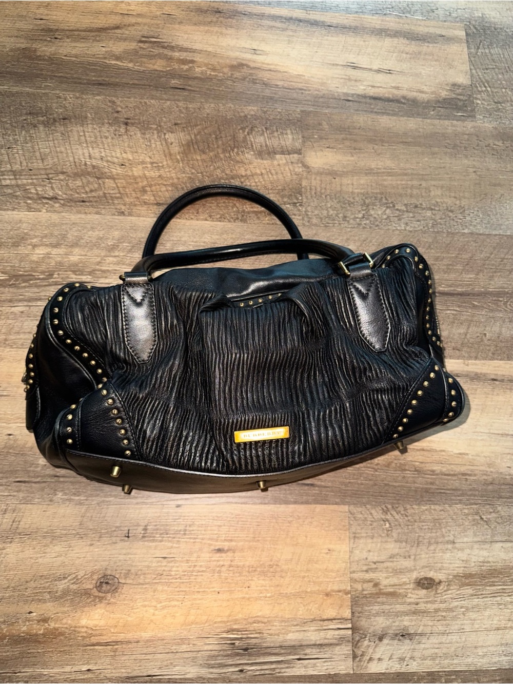 Burberry Black Studded Lambskin Leather Satchel Bag